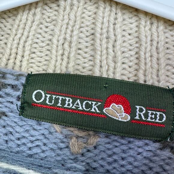 Outback Red Wool Sweater Womens M Heart Floral Nordic Fair Isle Jumper Collared - Picture 3 of 7